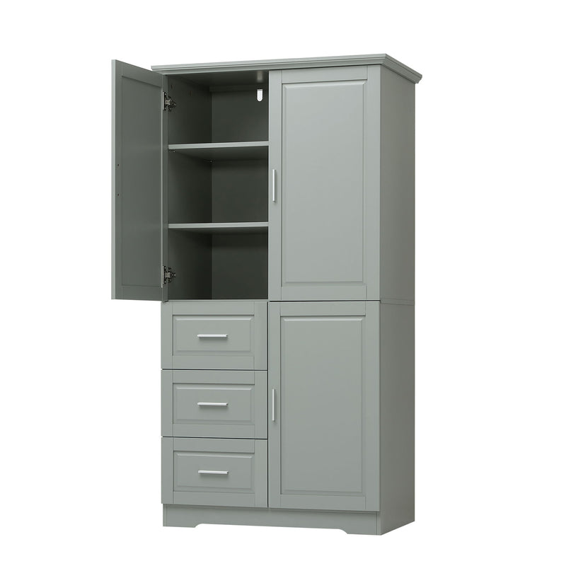 Tall And Wide Storage Cabinet With Doors For Bathroom Or Office, 3 Drawers - Gray