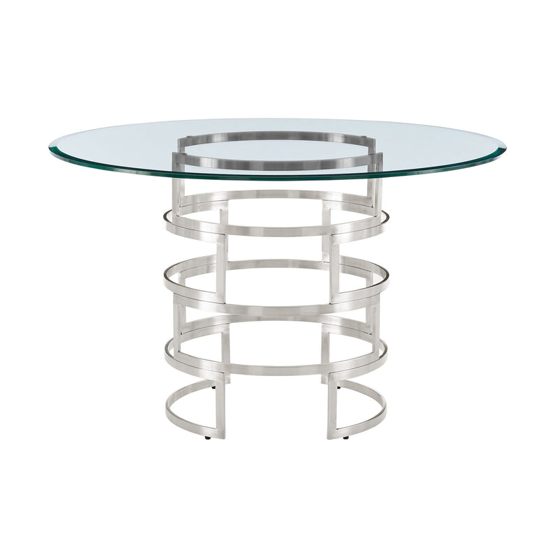 48" Glass And Stainless Steel Pedestal Base Round Top Dining Table - Silver