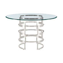 Load image into Gallery viewer, 48" Glass And Stainless Steel Pedestal Base Round Top Dining Table - Silver
