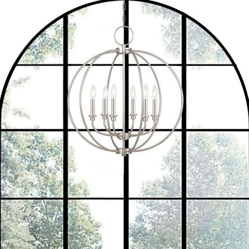 Six Light Dimmable Chandelier With Shades - Nickel
