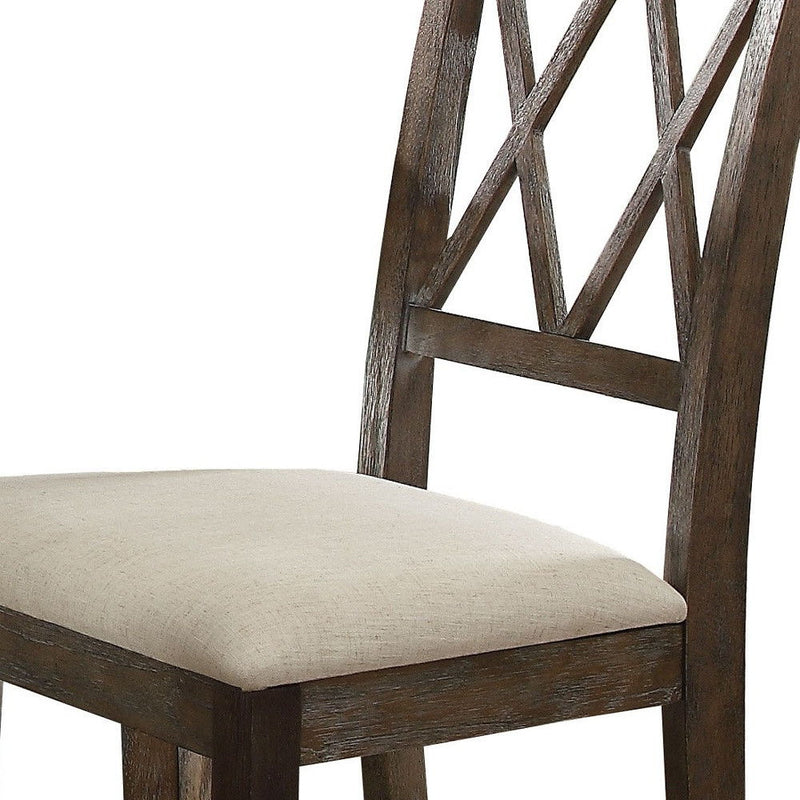 Upholstered Linen Open Back Dining Side Chairs (Set of 2) - Beige / Brown