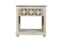 Load image into Gallery viewer, 28" Solid Wood Distressed Carved Geometric One Drawer Nightstand - White
