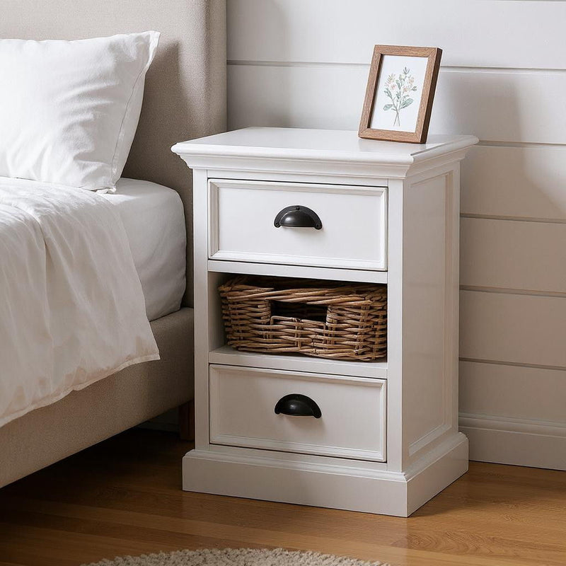 24" Solid Wood Two Drawer Nightstand - White
