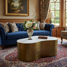 Load image into Gallery viewer, Brass Genuine Marble And Iron Free Form Solid Coffee Table - White
