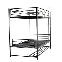 Load image into Gallery viewer, Twin Over Twin Metal Bunk Bed with Shelf and Guardrails, Black
