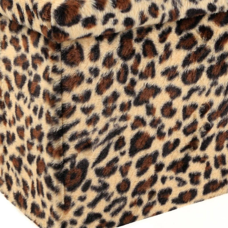 15" Plastic Animal Print Storage Ottoman - Beige / Brown