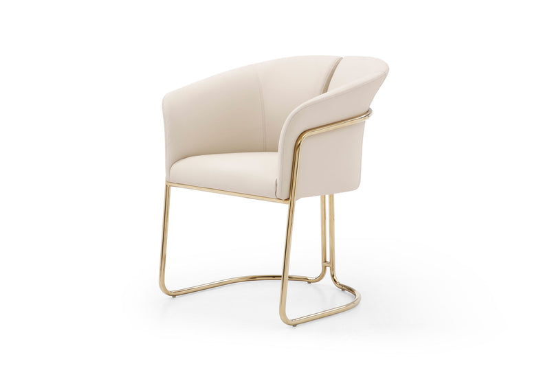 Faux Leather Metal Partially Open Back Dining Arm Chair - Beige / Gold