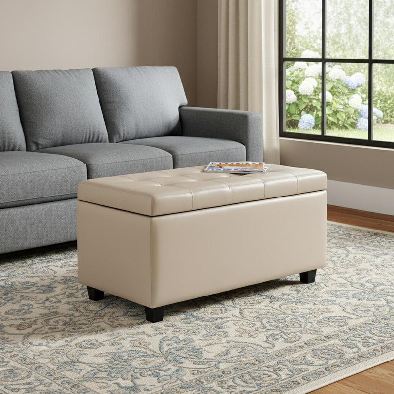 34" Upholstery Storage Ottoman - Dark Brown / Cream