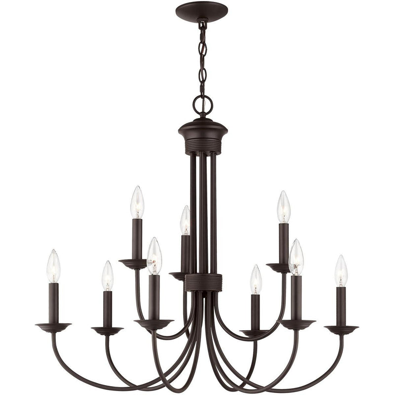 27" Nine Light Dimmable Chandelier With Shades - Bronze