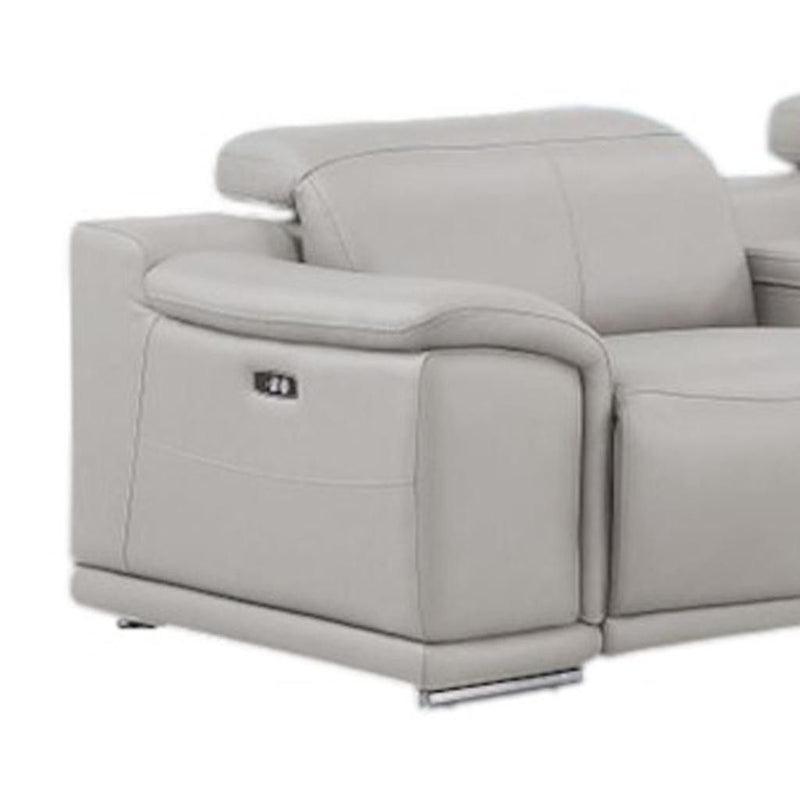 Leather Modular L-Shaped Seven Piece Corner Sectional With Console - Ash / Gray
