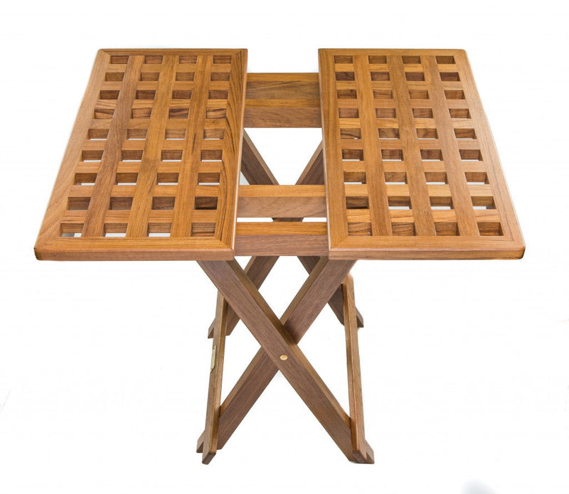 Solid Teak Wood Square Indoor Outdoor Folding End Table - Brown