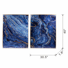 Load image into Gallery viewer, Framed Art Panels, Unique Marbled Design (Set of 2) - Blue
