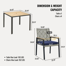 Load image into Gallery viewer, 5 Piece Patio Dining Table Set, Acacia Wood Table Top With Umbrella Hole
