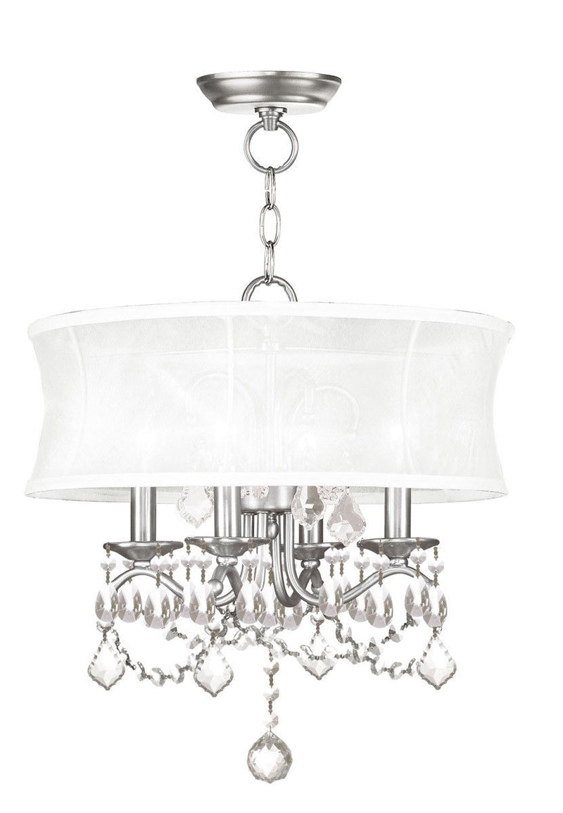 18" Four Light Dimmable Chandelier With Shades - Nickel