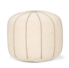 Load image into Gallery viewer, Fabric Striped Round Pouf Ottoman - Beige / Taupe
