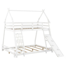 Load image into Gallery viewer, Twin over Queen House Bunk Bed with Climbing Nets and Climbing Ramp, White
