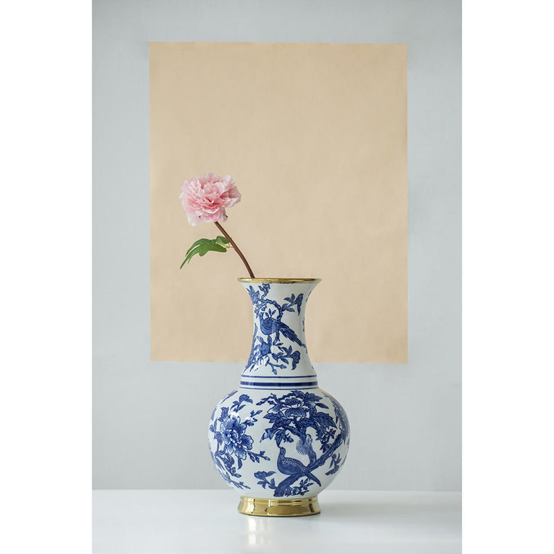 Chinoiserie Floral Porcelain Table Vase (574256) - Blue / Gold / White