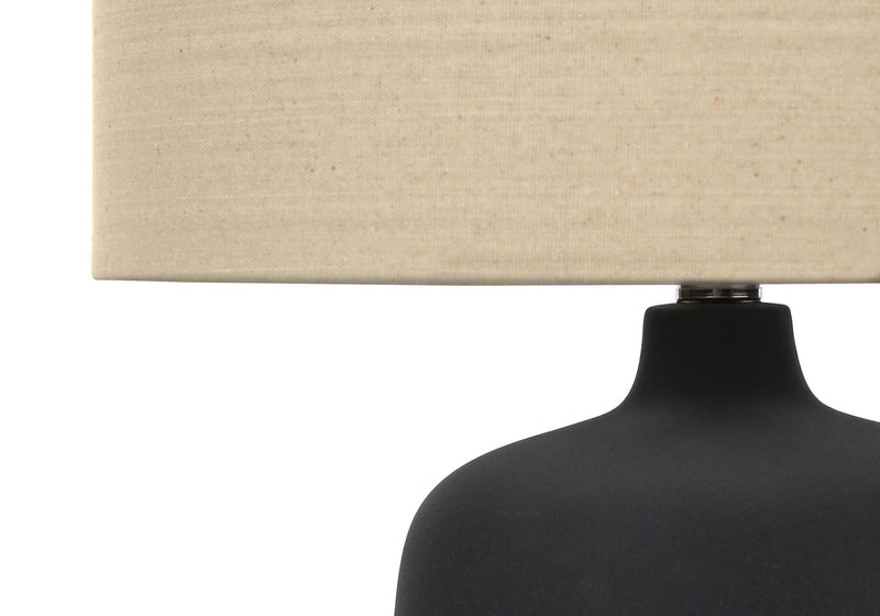 Ceramic Round Table Lamp With Beige Drum Shade - Black