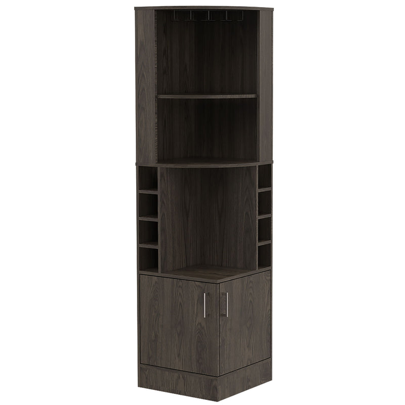71" Wood Corner Bar Cabinet With Two Doors - Dark Brown