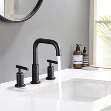Load image into Gallery viewer, Widespread Bathroom Sink Faucet With Pop Up Drain And Brass Construction - Matte Black
