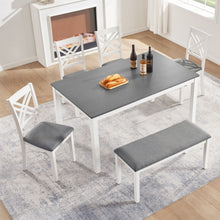 Load image into Gallery viewer, 6 Piece Kitchen Dining Set, Rectangular Dining Table With 4 Upholstered Chairs And Bench - Gray / White
