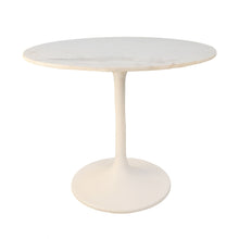 Load image into Gallery viewer, 36" Rounded Marble And Iron Pedestal Base Dining Table - White
