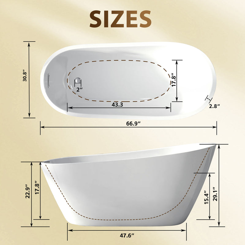 Special-Shaped Freestanding Slipper Bathtub, Overflow & Pop Up Drain
