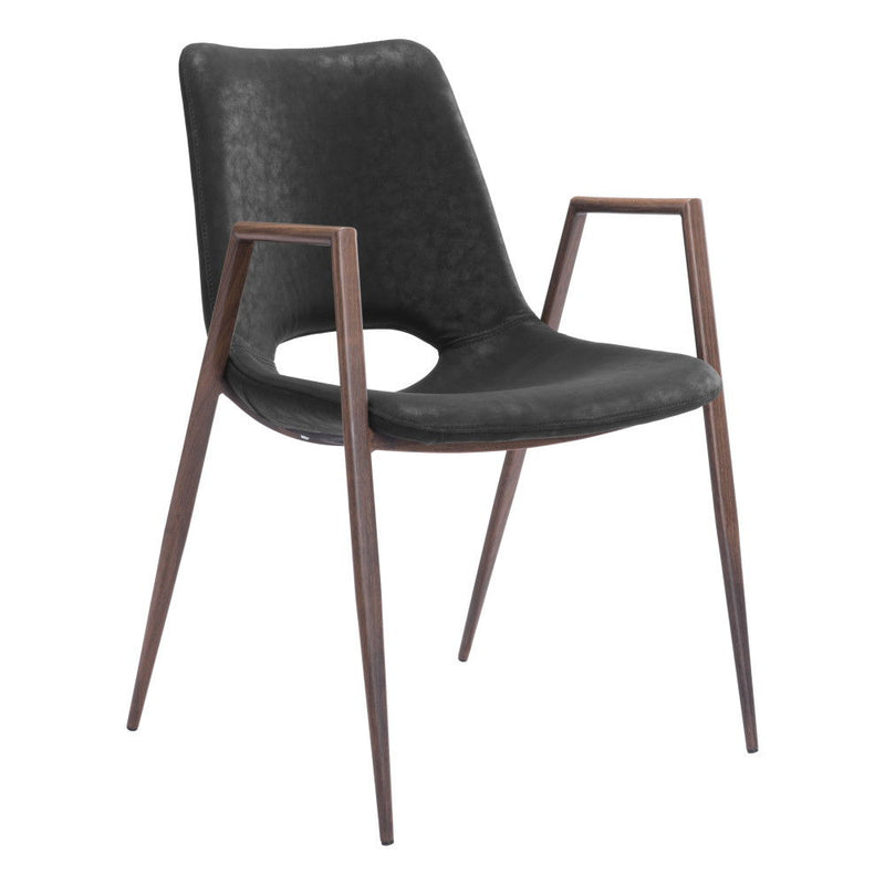 Faux Leather Steel Open Back Dining Arm Chairs (Set of 2) - Black