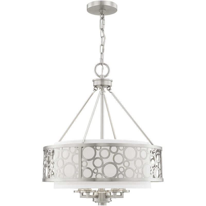 22" Five Light Metal Dimmable Chandelier With Shades - Nickel
