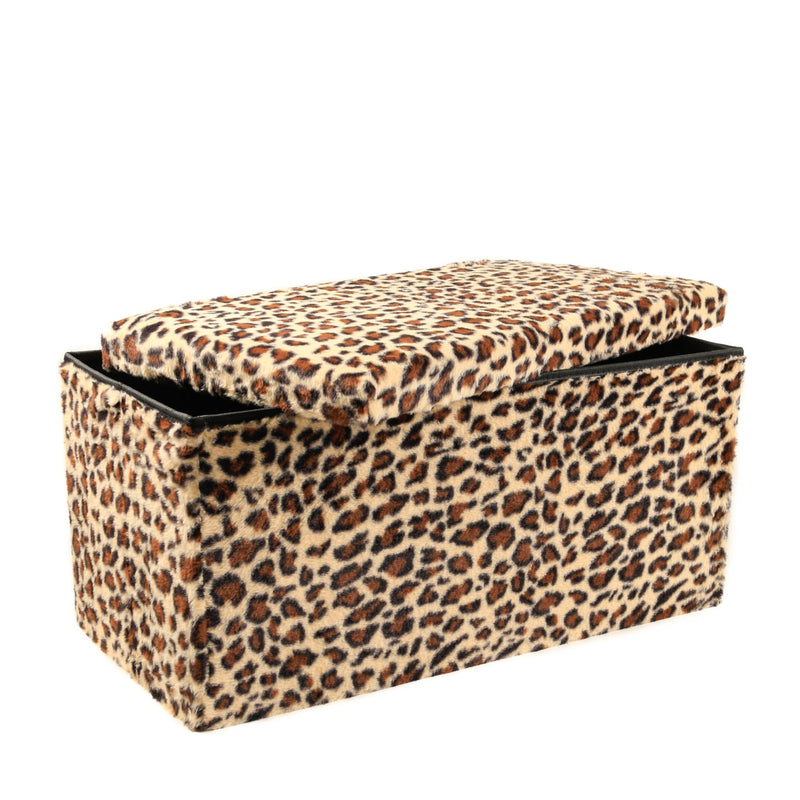 30" Animal Print Storage Ottoman - Beige / Brown