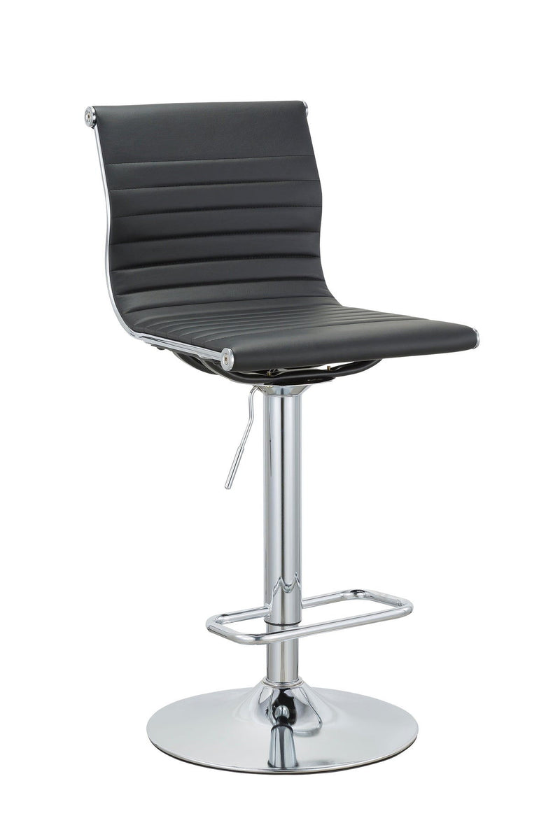 16" x 19" x 37" Faux Leather And Metal Low Back Adjustable Height Bar Chairs (Set of 2) - Black And Silver