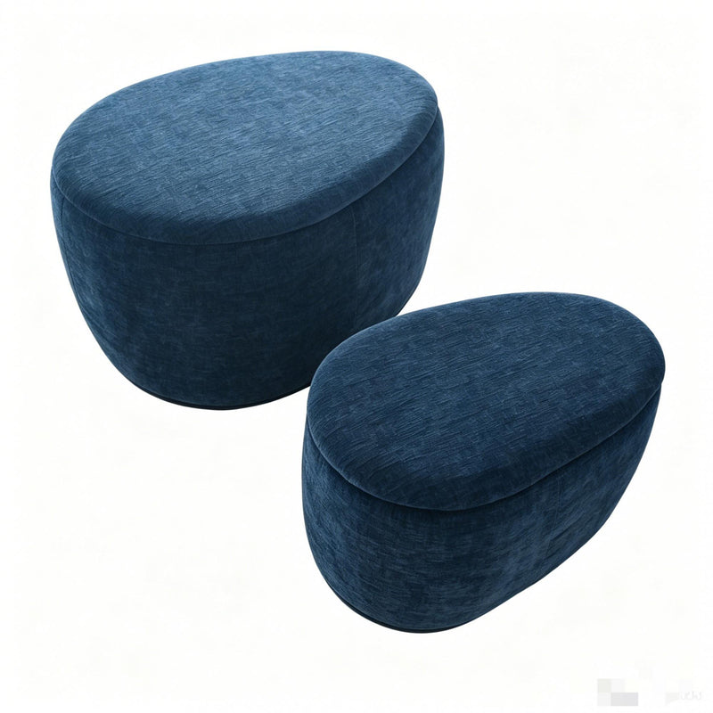 Chenille Round Ottoman With Storage (Set of 2) - Blue