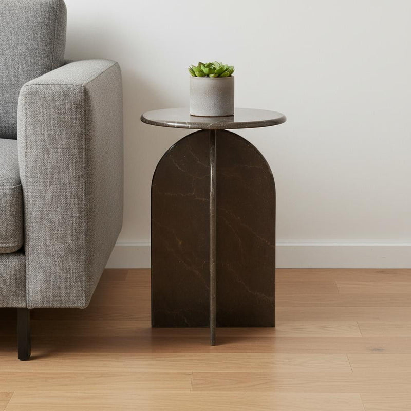 Marble Round Pedestal End Table - Brown