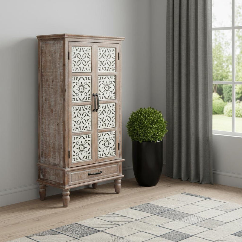 Wood Accent Cabinet With Two Doors One Drawer - Brown