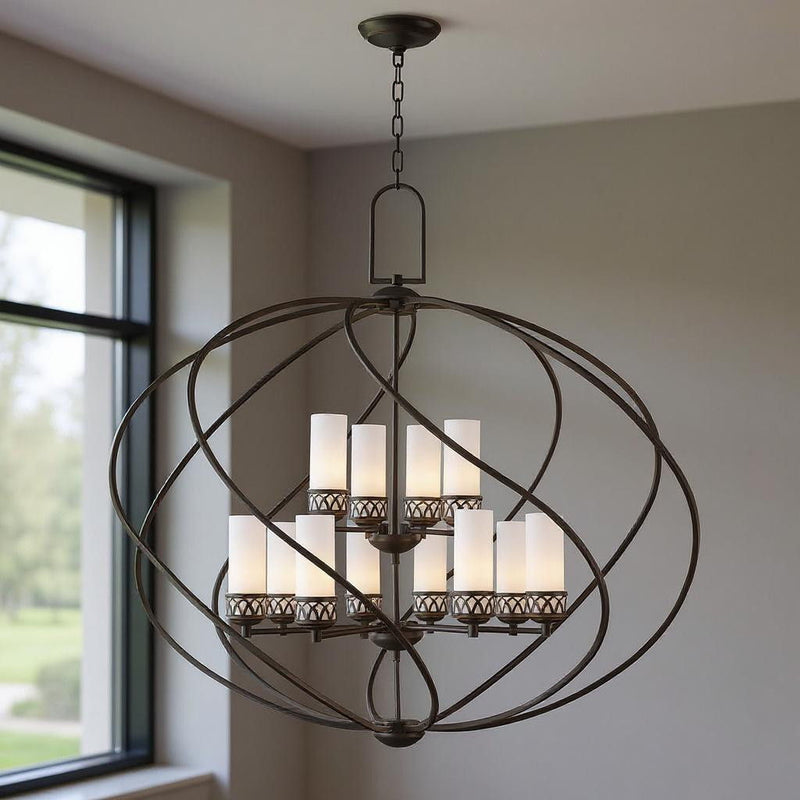 39" Twelve Light Dimmable Chandelier With Shades - Bronze