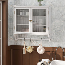Load image into Gallery viewer, Vintage Double Door Wall Cabinet With Three Tiers Storage And Towel Rack - White Washed
