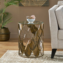 Load image into Gallery viewer, Boho Glam Pino Side Table With Fish Scale Design Tempered Glass Top - Brown
