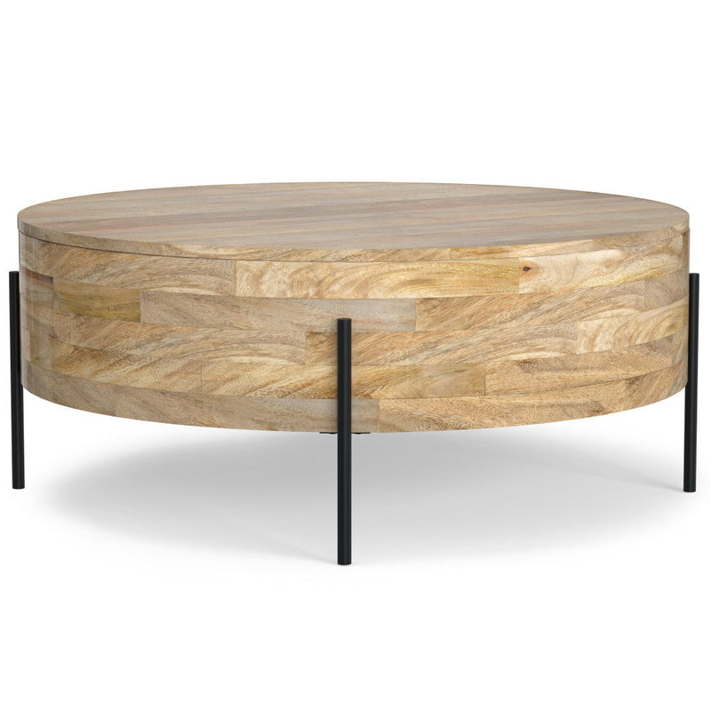 38" Solid Wood Round Solid Coffee Table - Natural