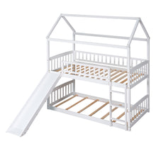 Load image into Gallery viewer, Twin Over Twin Bunk Bed with Slide, House Bed with Slide, White(OLD SKU: LT000213AAK)
