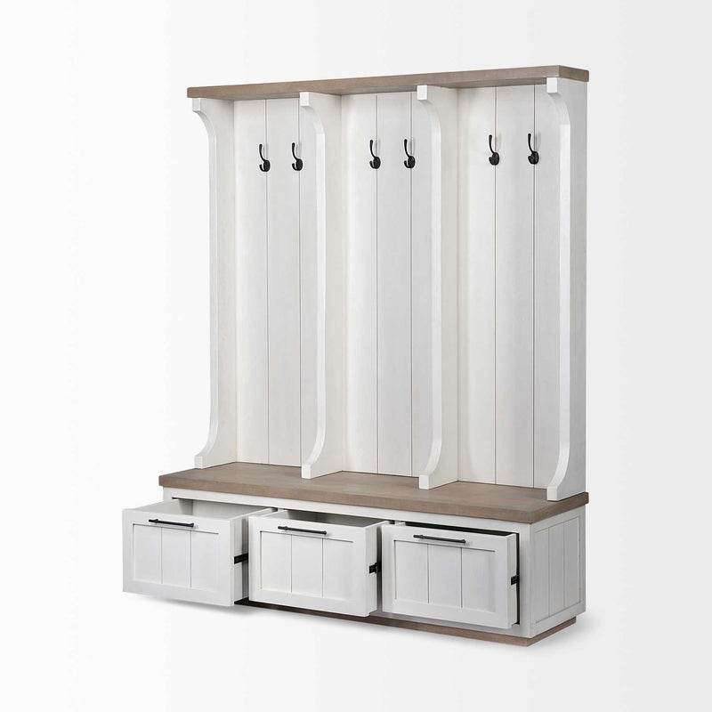 Solid Wood Six Hook Freestanding Coat Rack - White