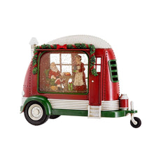 Load image into Gallery viewer, Christmas Plastic / Resin Camper With Mr &amp; Mrs Santa Tea Time LED / Water Spinning / 2 Way Switch, 3*AA Required - Red
