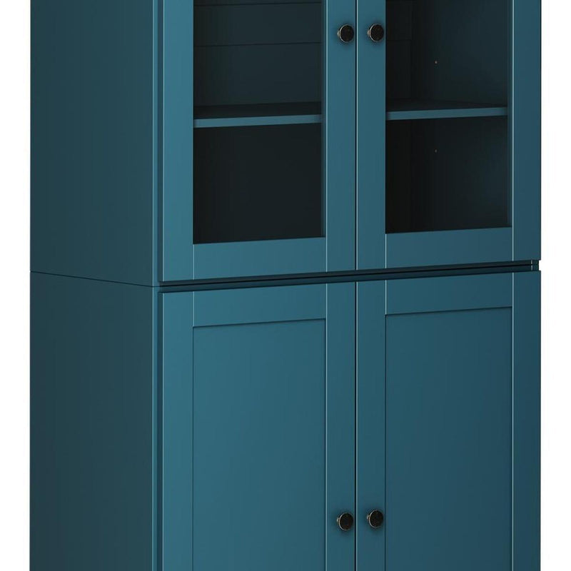 Solid Wood Adjustable Six Tier Library Bookcase With Four Doors (751509) - Teal Blue