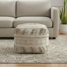 Load image into Gallery viewer, Cotton Wool Striped Pouf Ottoman - Ivory
