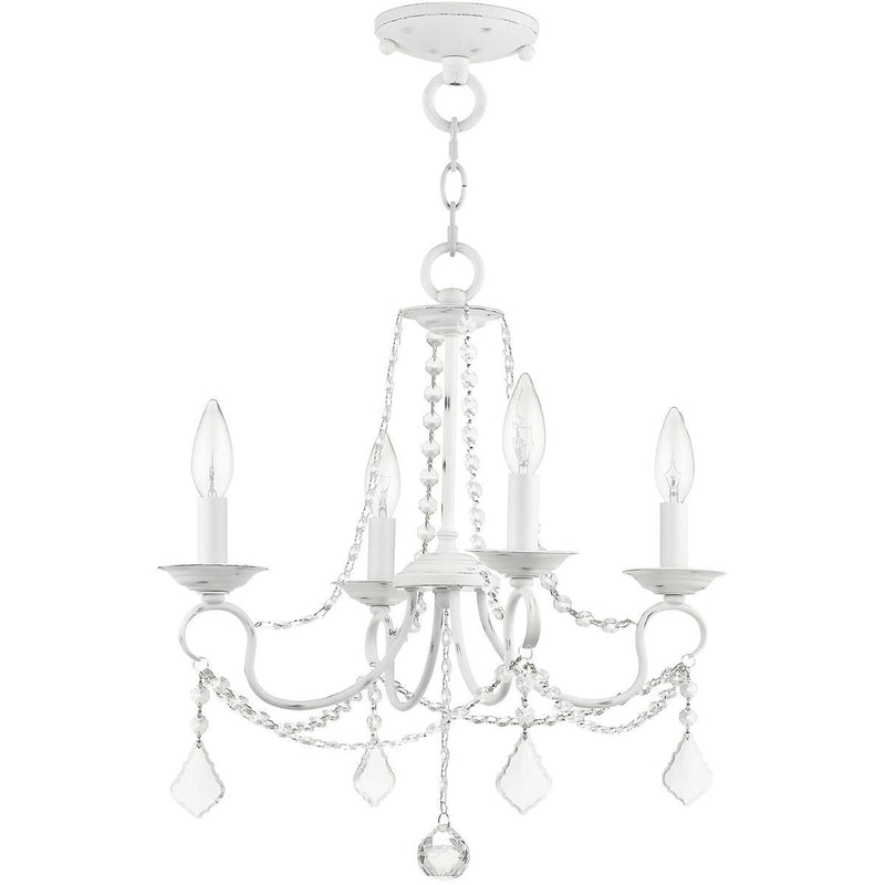 17" Four Light Dimmable Chandelier With Shades - Antiqued White