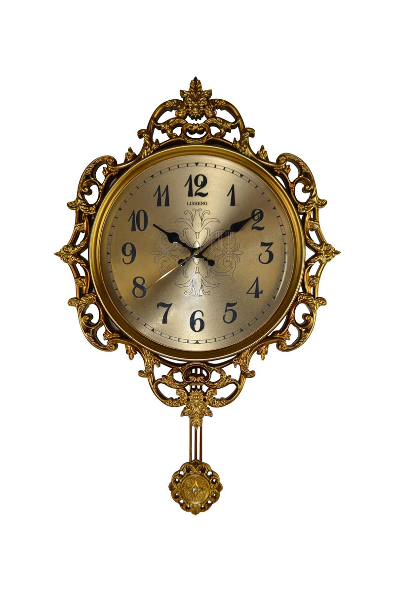 Silent Pendulum Ornate Round Wall Clock (626564) - Gold / Black