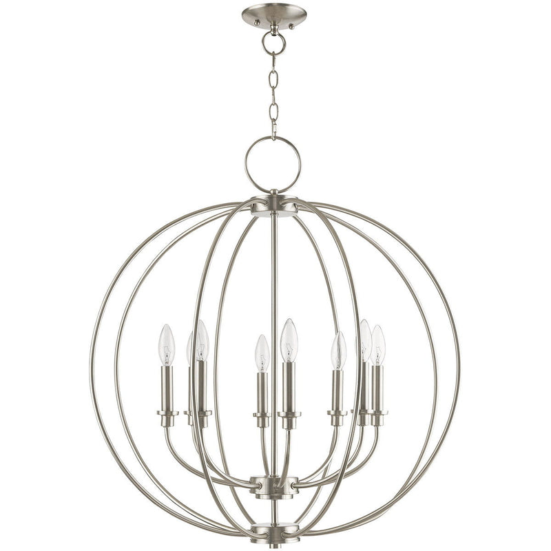 30" Eight Light Dimmable Chandelier With Shades - Nickel