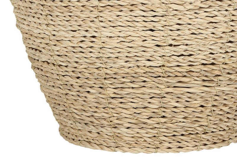 Rattan Round Table Lamp With Beige Drum Shade - Beige