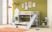 Load image into Gallery viewer, Twin-Over-Twin Castle Style Bunk Bed with 2 Drawers 3 Shelves and Slide - White
