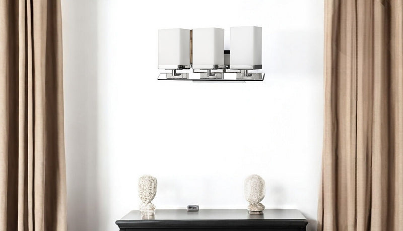 Three Light Frosted Glass Wall Sconce - Silver