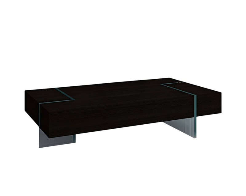 53" Clear Wood And Glass Sled Coffee Table - Espresso